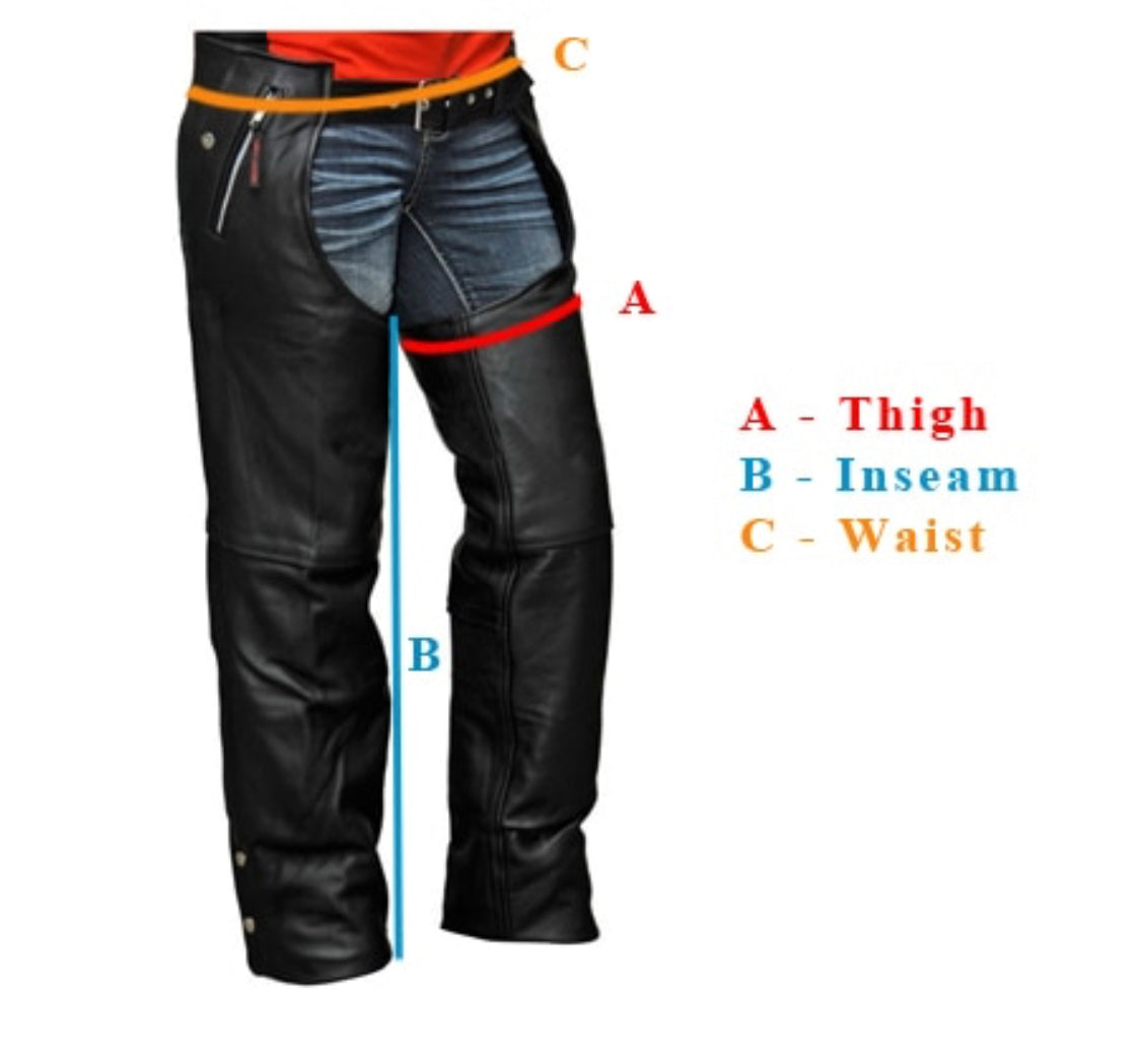 Four pocket leather Chaps, Black- Men or Women