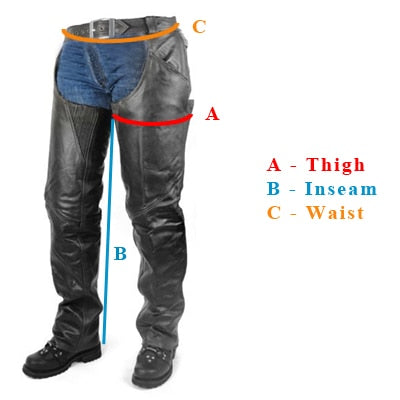 Insulated Zip-Out All Season Leather Chaps, BLACK- Men or Women
