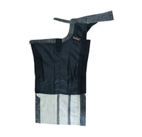 Ladies Distressed Gray Leather Chaps with Grommeted Twill & Lace Accent