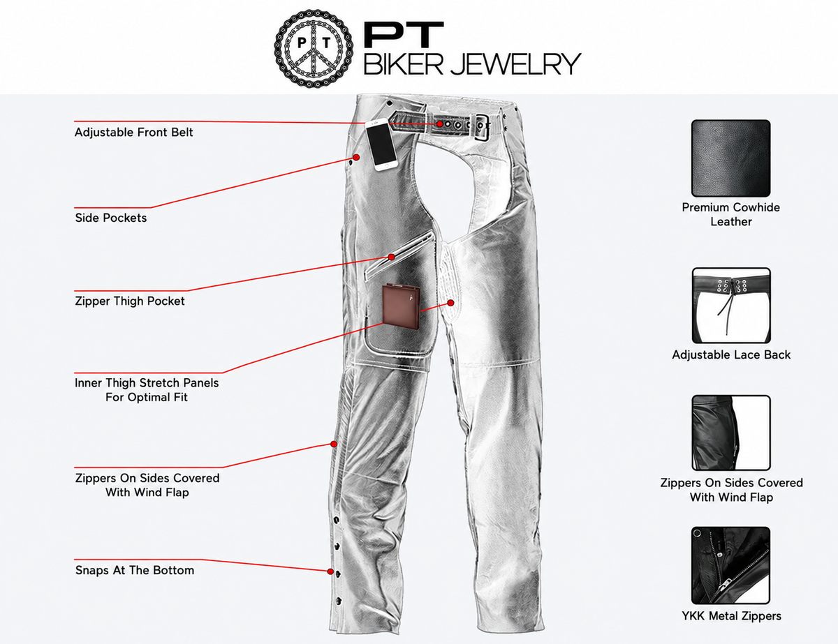 All Season Black Premium Cowhide Leather Chaps – Unisex