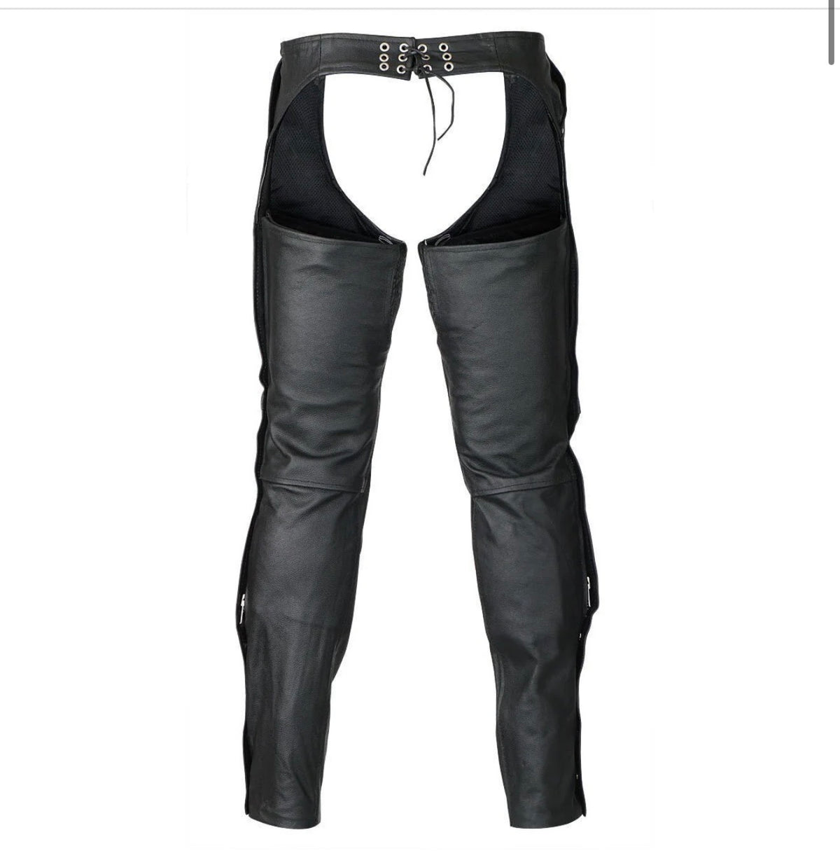 Black Zip-Out Insulated Zipper Pocket Leather Chaps – Unisex