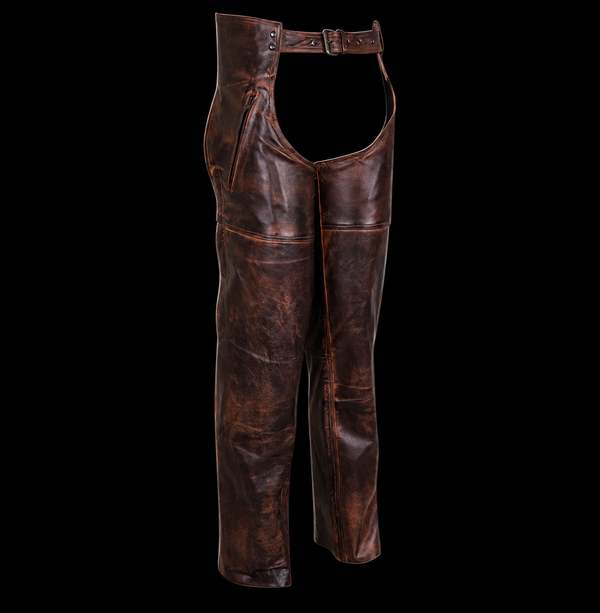 Distressed Vintage Brown Leather Chaps – Men or Women