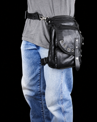Men and Women Black Leather Drop Leg Thigh Bag w/ Leather Strap