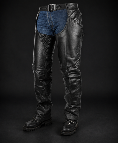 Insulated Zip-Out All Season Leather Chaps, BLACK- Men or Women