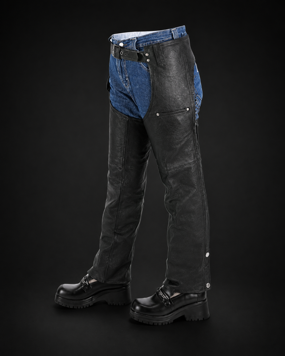 Boys and Girls Children Leather Chaps- Black