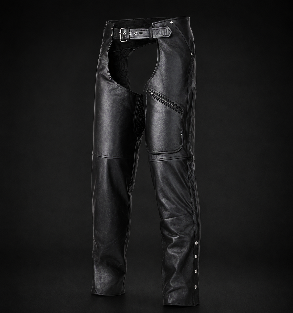 All Season, Insulated Zipper Pocket Naked Cowhide BLACK LeatheR Chap- Men or Women