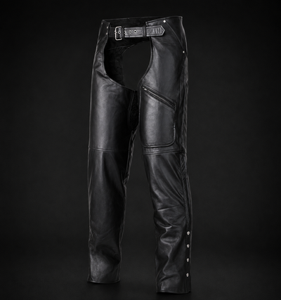 All Season, Insulated Zipper Pocket Naked Cowhide BLACK LeatheR Chap- Men or Women