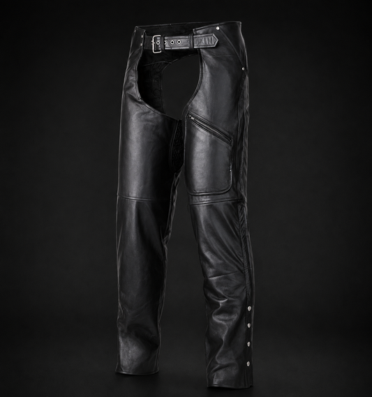All Season, Insulated Zipper Pocket Naked Cowhide BLACK LeatheR Chap- Men or Women
