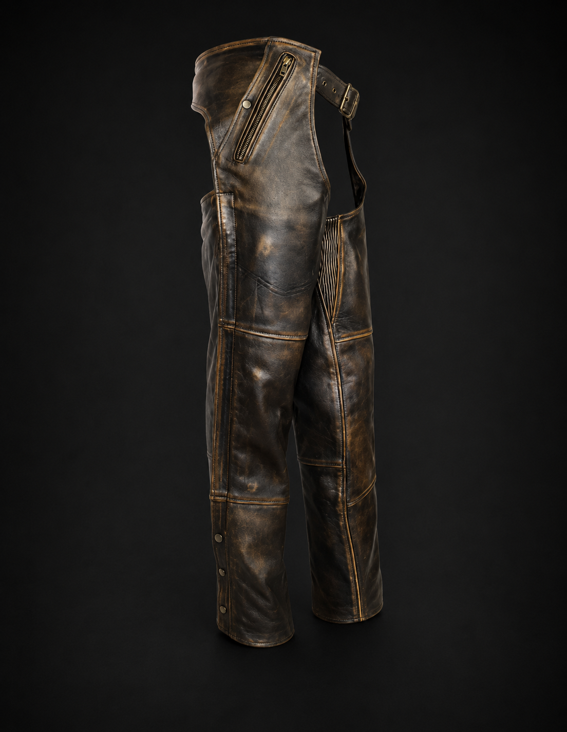 Distressed Brown Leather Chap with Removable Liner - Men or Women