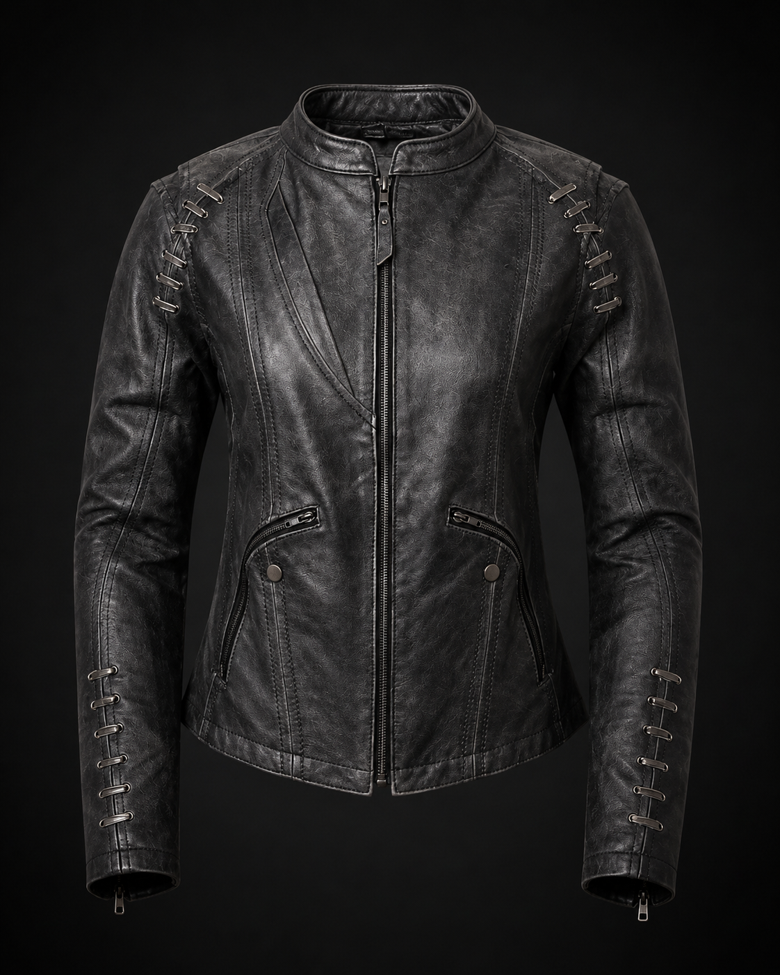 Ladies Lightweight Distressed Gray Goatskin Leather Jacket