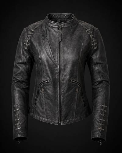 Ladies Lightweight Distressed Gray Goatskin Leather Jacket