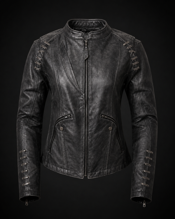Ladies Lightweight Distressed Gray Goatskin Leather Jacket