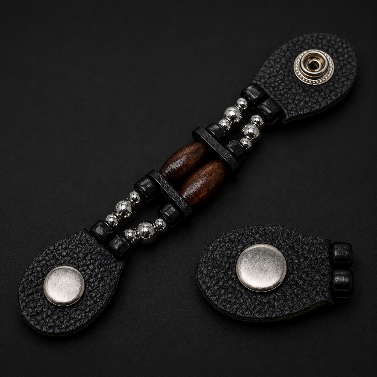 Silver button brown bead vest extender