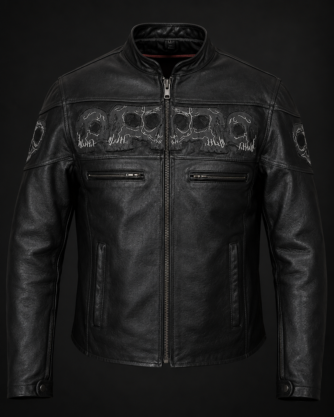 Men’s Reflective Premium Skull Cowhide Leather Motorcycle Jacket