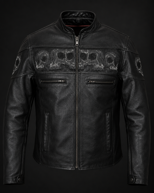 Men’s Reflective Premium Skull Cowhide Leather Motorcycle Jacket