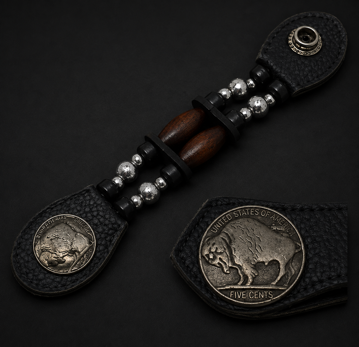 Buffalo Nickel Brown Bead vest extender