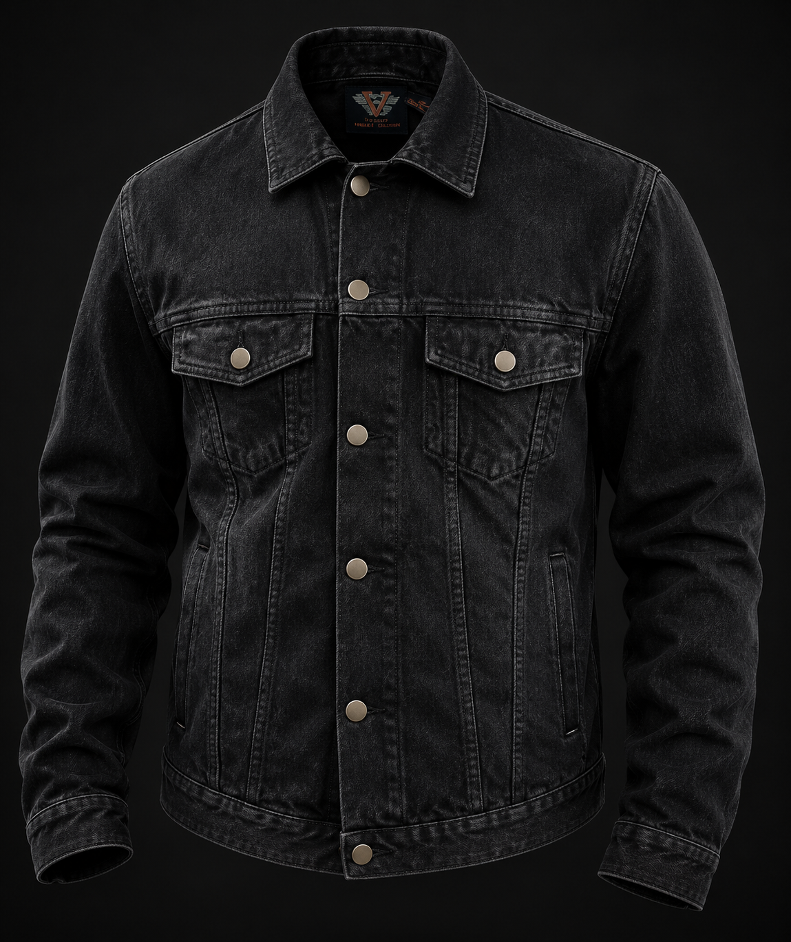 Black Heavy Duty Denim Button Front Jacket- MEN
