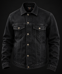 Black Heavy Duty Denim Button Front Jacket- MEN