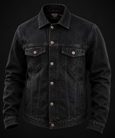 Black Heavy Duty Denim Button Front Jacket- MEN