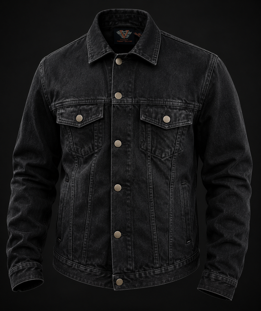Black Heavy Duty Denim Button Front Jacket- MEN