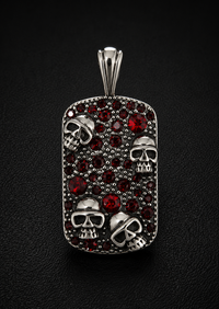 Skull Dog Tag w/ Red stones