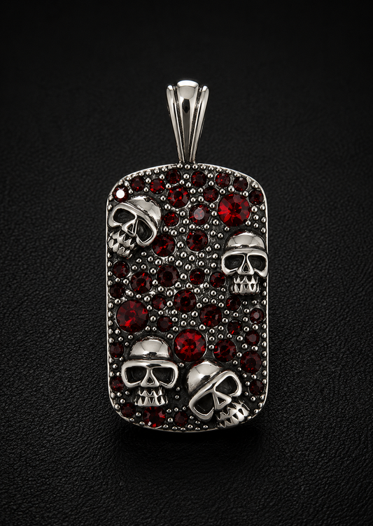Skull Dog Tag w/ Red stones