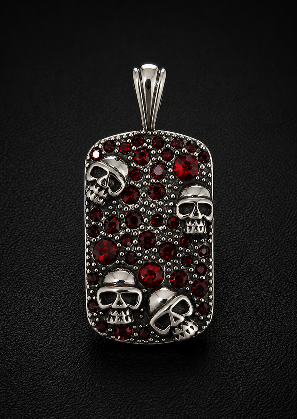 Skull Dog Tag w/ Red stones