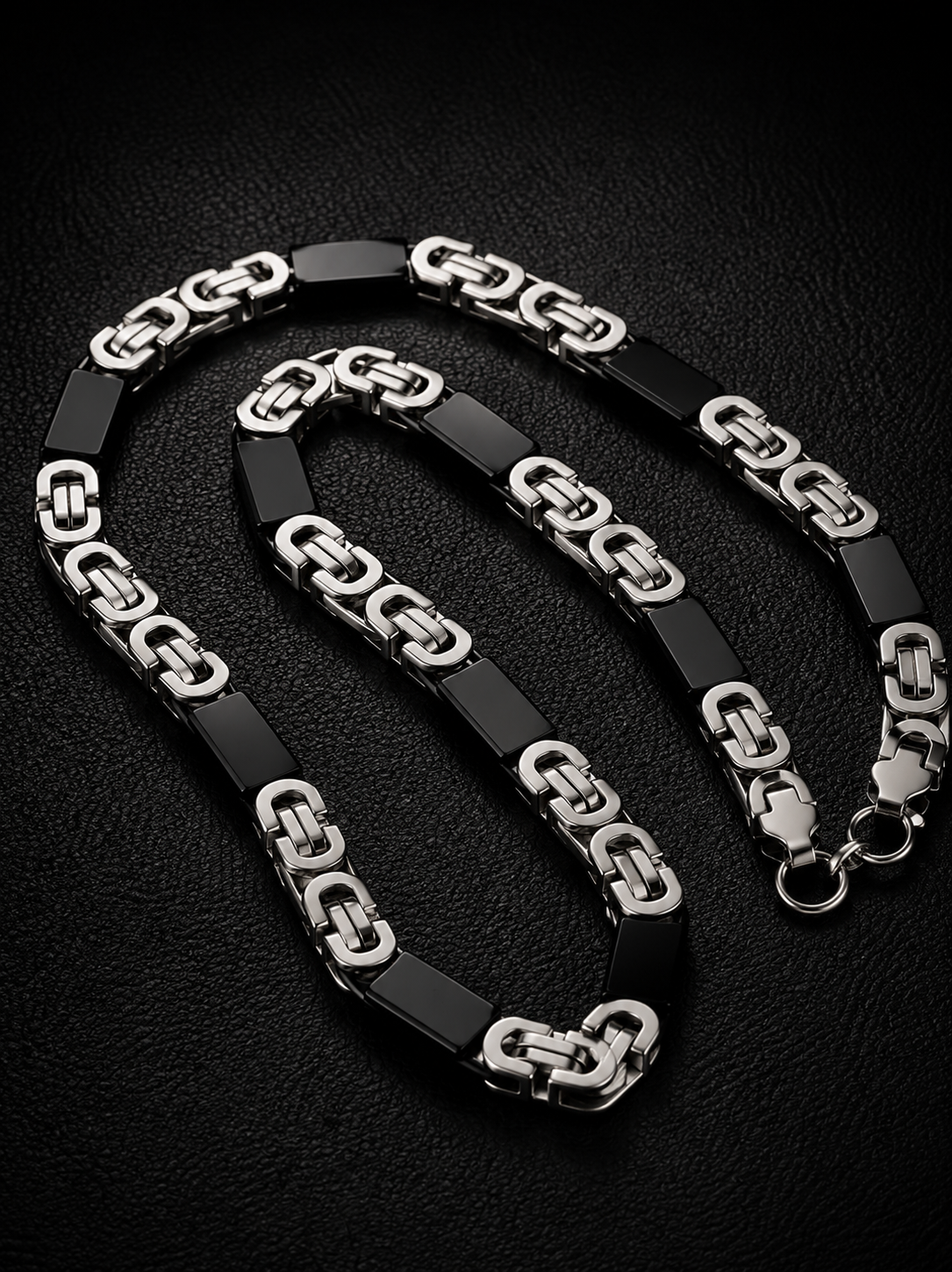 8mm Silver/Black Flat Biz Chain