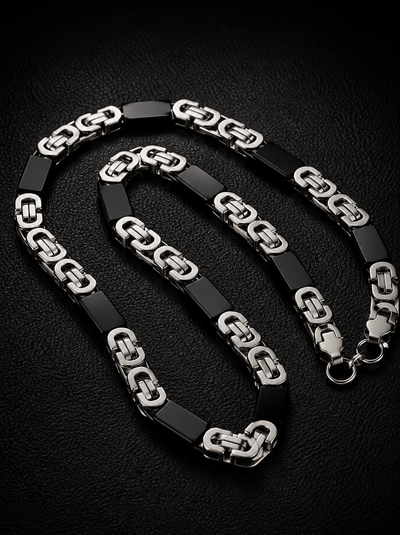 8mm Silver/Black Flat Biz Chain