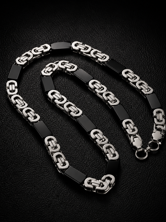 8mm Silver/Black Flat Biz Chain