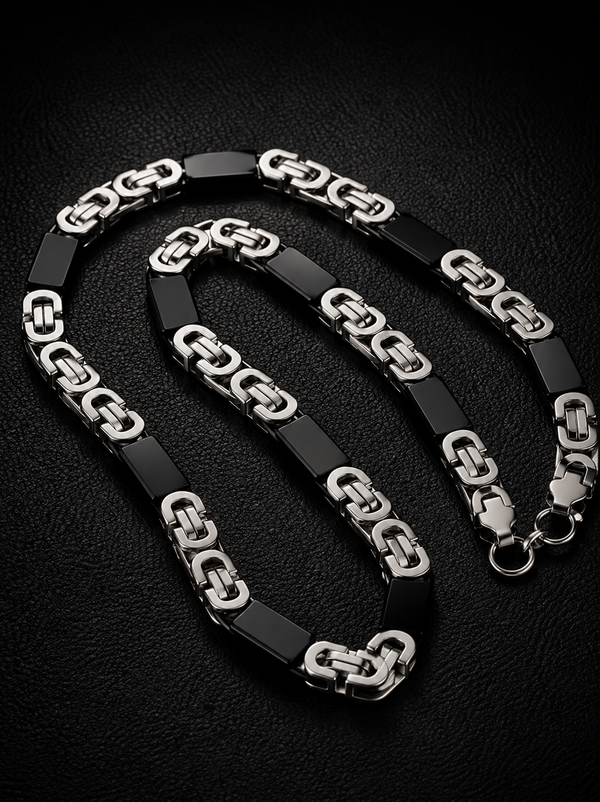 8mm Silver/Black Flat Biz Chain