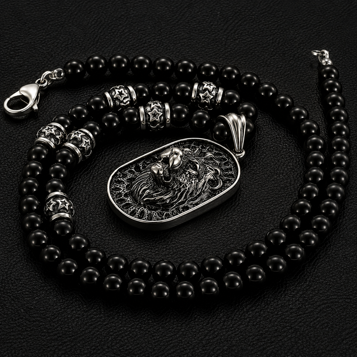 Lion Beaded Necklace -Silver