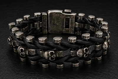 Gunmetal 25MM Wide Skull With Belt Buckle Armband