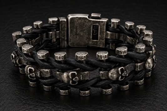 Gunmetal 25MM Wide Skull With Belt Buckle Armband