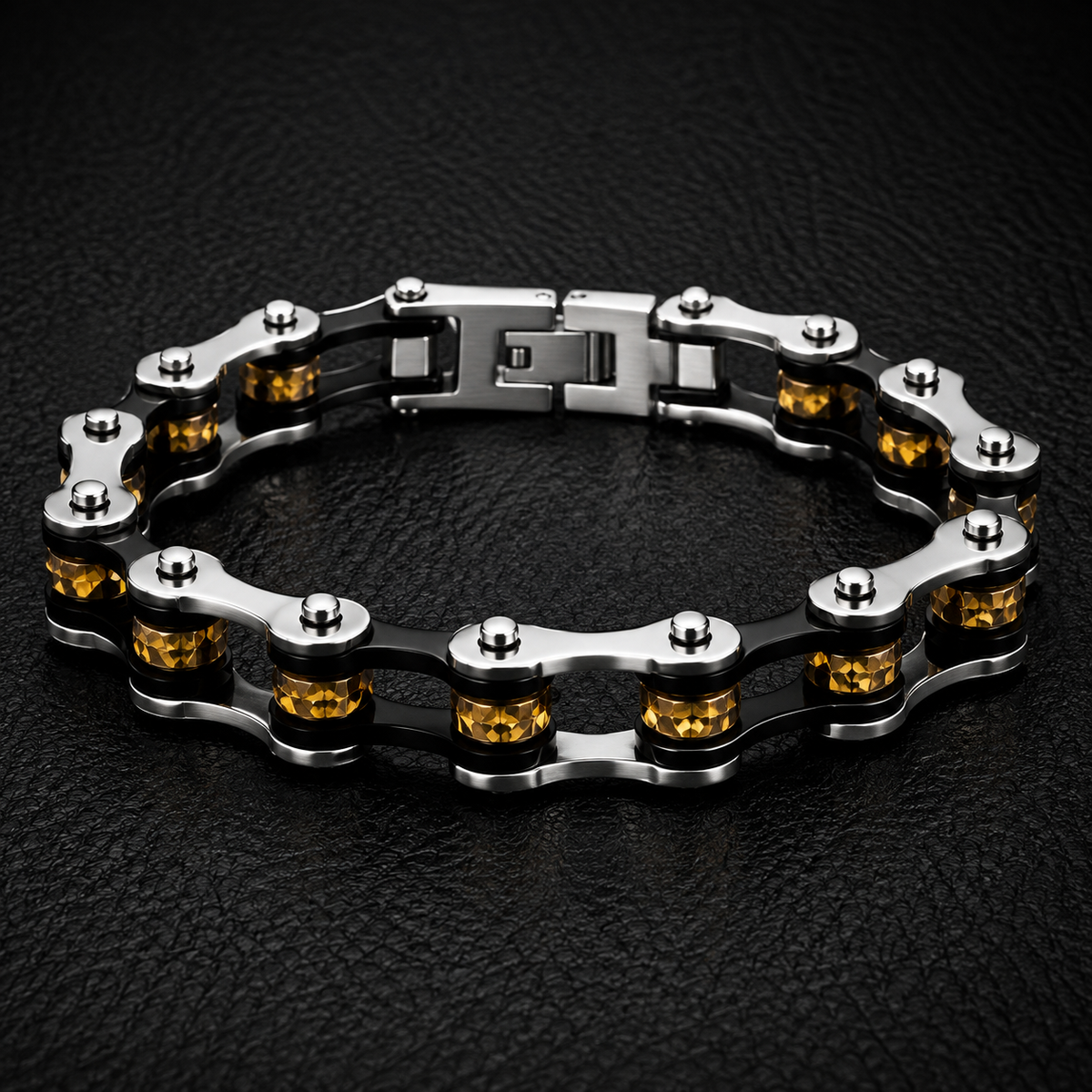 BLACK, SILVER, WITH ORANGE CRYSTAL ROLLERS