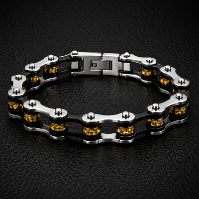 BLACK, SILVER, WITH ORANGE CRYSTAL ROLLERS