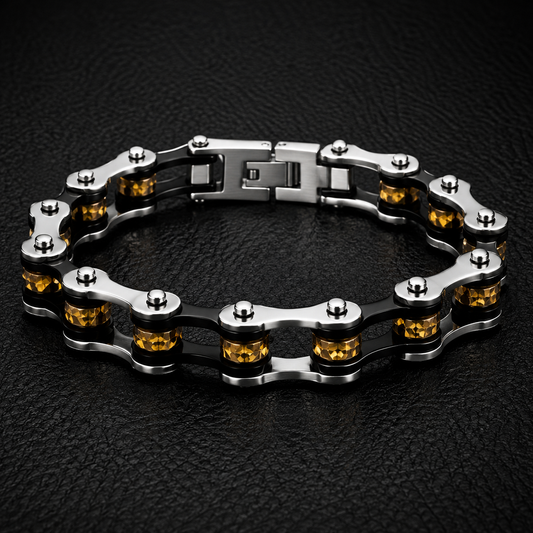 BLACK, SILVER, WITH ORANGE CRYSTAL ROLLERS