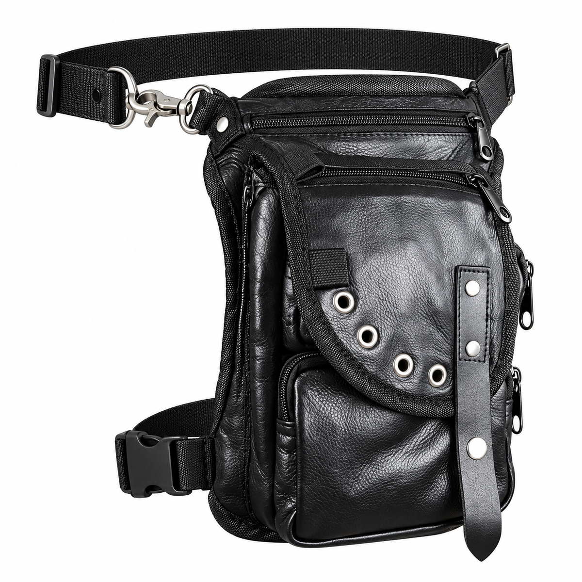 Men and Women Black Leather Drop Leg Thigh Bag w/ Leather Strap
