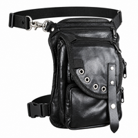 Men and Women Black Leather Drop Leg Thigh Bag w/ Leather Strap