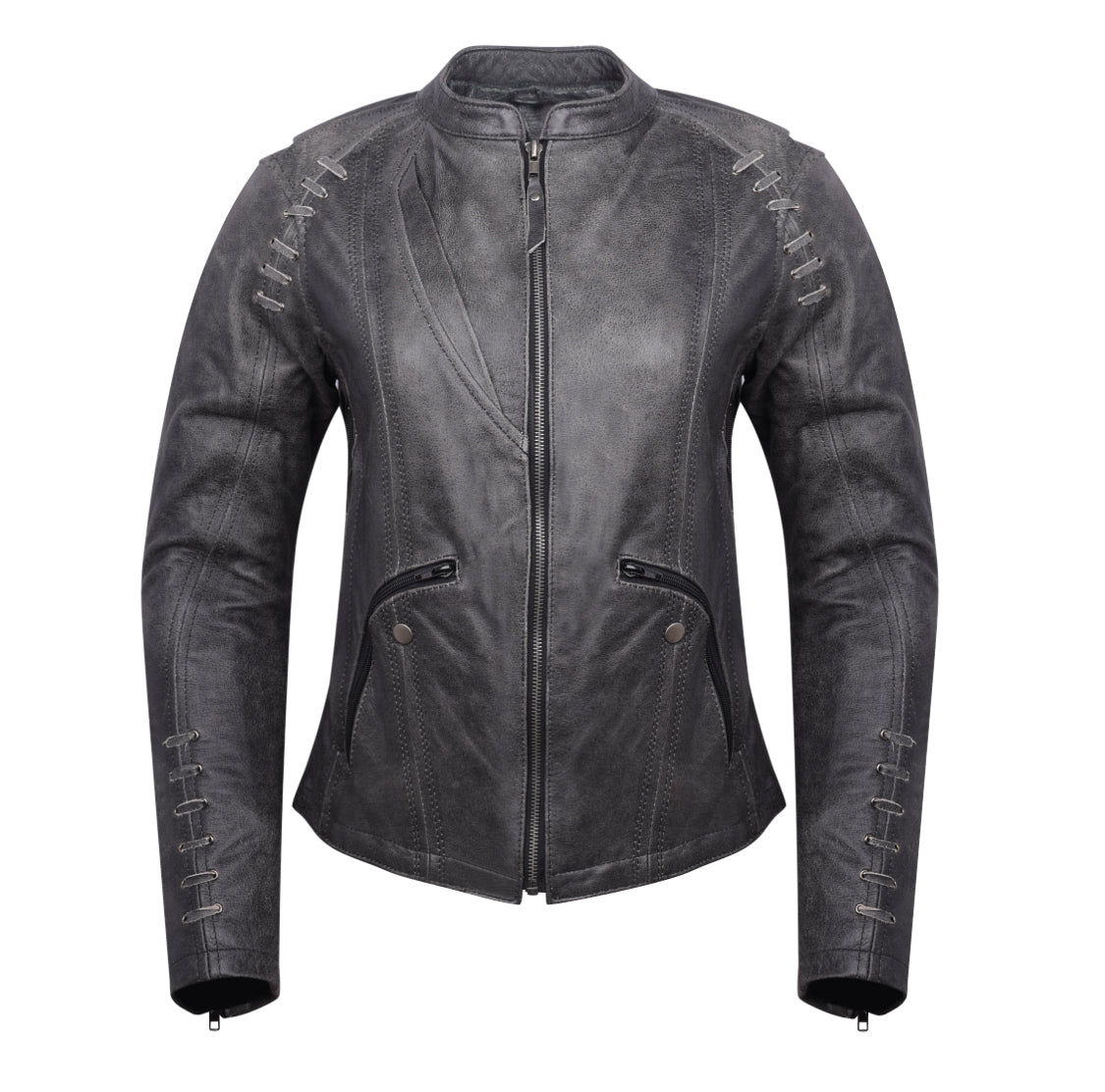 Ladies Lightweight Distressed Gray Goatskin Leather Jacket