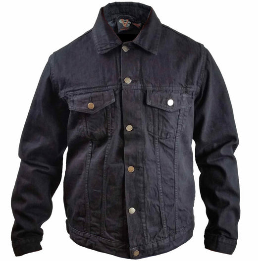 Black Heavy Duty Denim Button Front Jacket- MEN