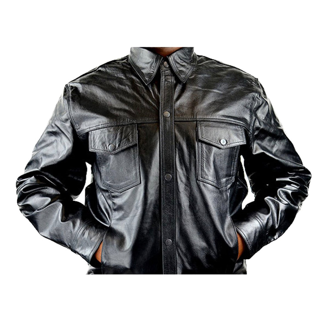 Men’s Concealed Carry Black Cowhide Leather Biker Shirt