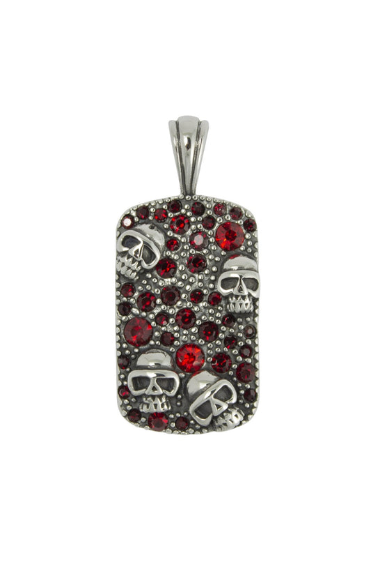 Skull Dog Tag w/ Red stones