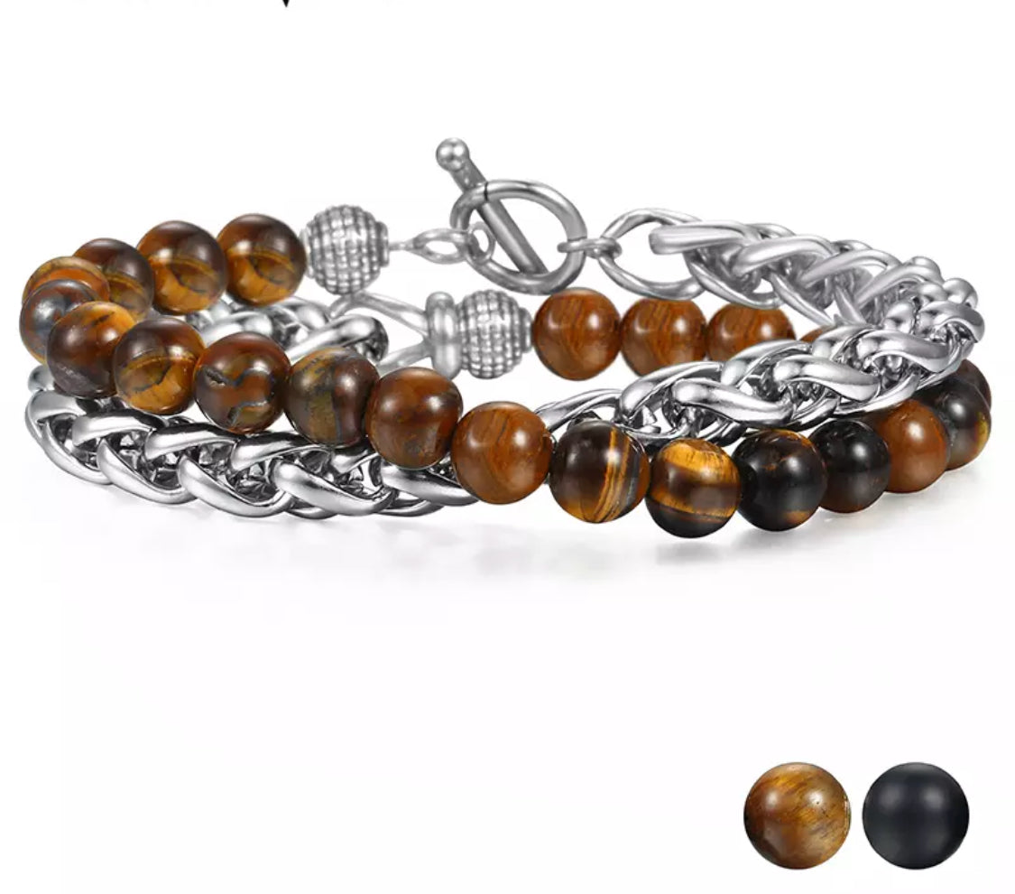 Ladies Natural Stone & Stainless Steel Bracelet