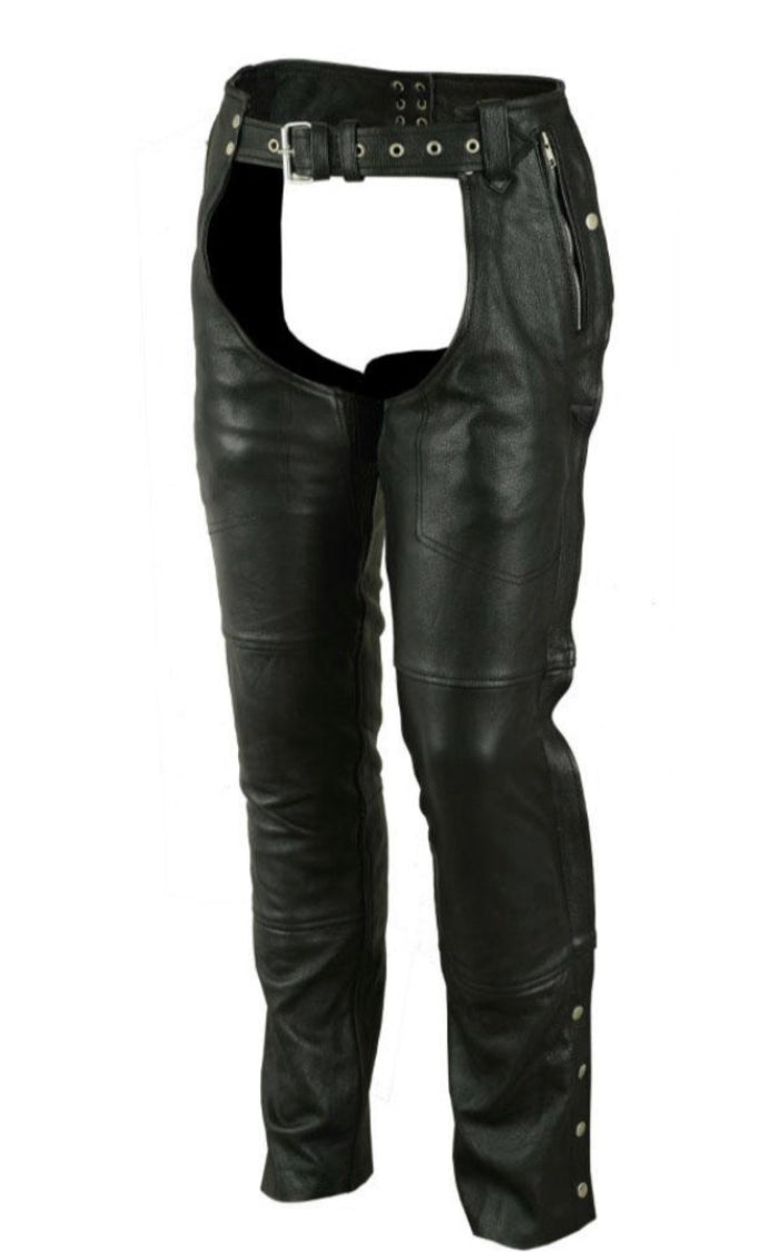 Four Pocket Black Cowhide Leather Chaps – Unisex
