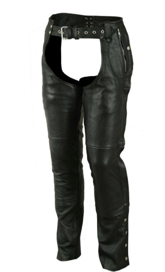 Four pocket leather Chaps, Black- Men or Women