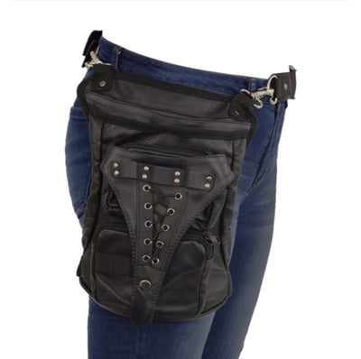 Leather Thigh Bag with Waist Belt-BLACK